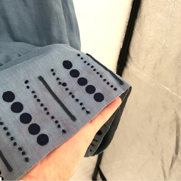 BODEN Sorrento 100% Linen Dress 8 Embroidered Applique Blue Short Sleeve WH455 - Picture 11 of 11